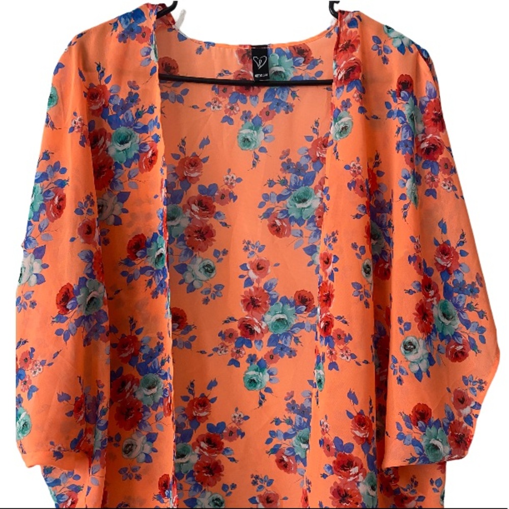 Windsor Sheer Orange Flower Pattern Open Cardigan - Picture 5 of 8